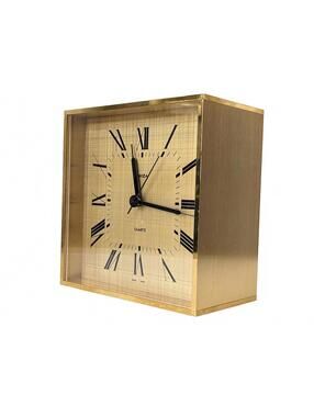 Swiza 1977 Heavy Brass Desk Clock Switzerland | Electric Adjustable Golden Metal